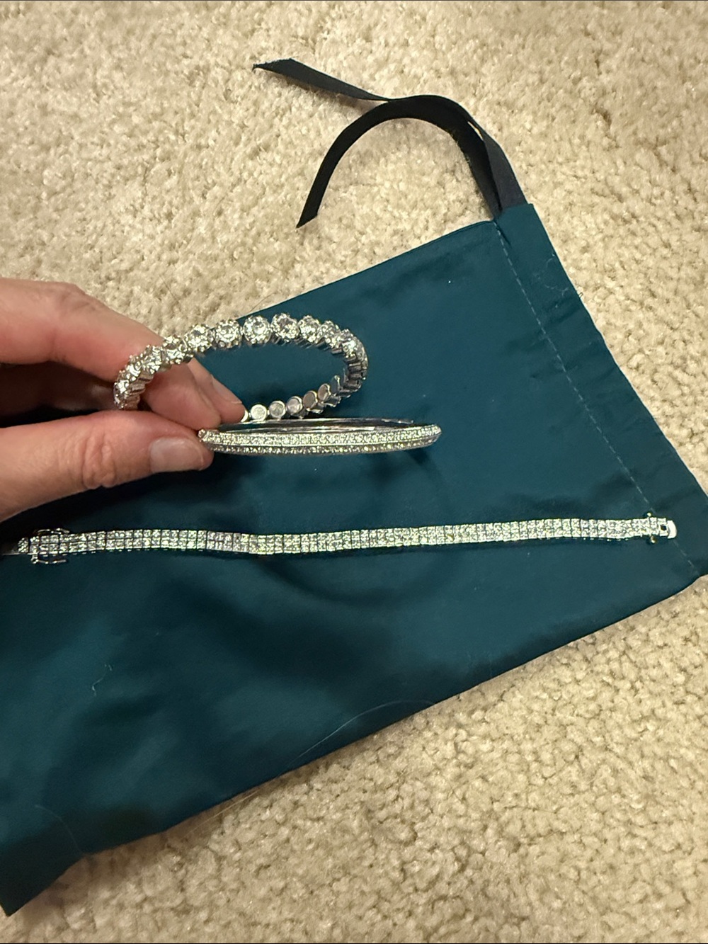 Rhinestone Tennis Bracelet and Bangle Set - Silver Sparkle